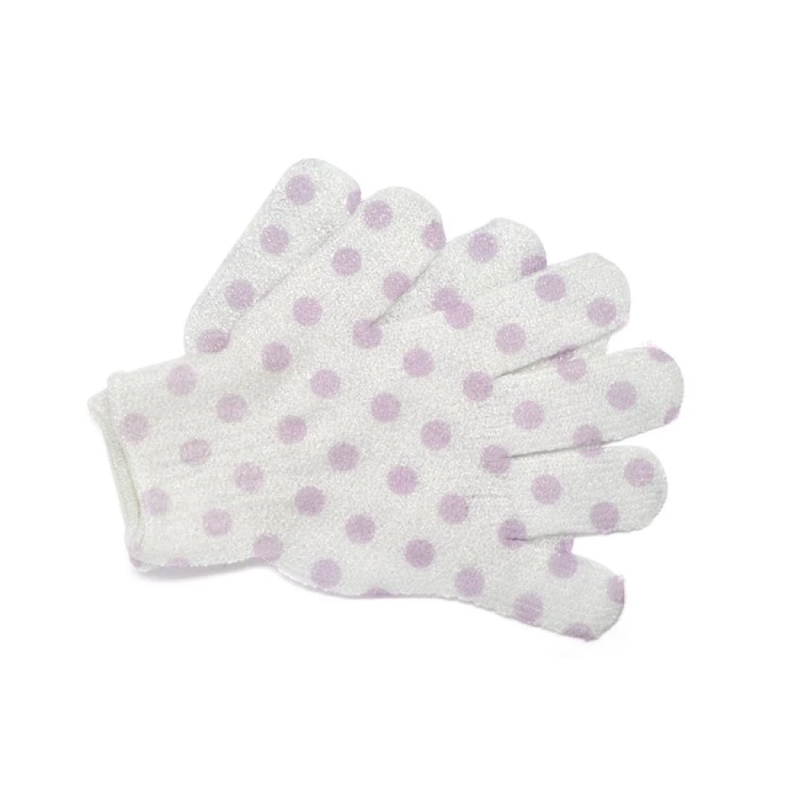 Basincare Body Exfoliating Gloves White with Purple Dots Pair