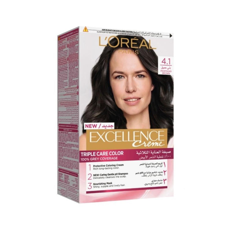 L'Oreal Paris Excellence Hair Color, Deep Brown 4.1, Triple-Care Formula for Gray Coverage