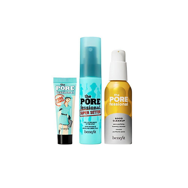 Benefit Pore Care Kit, Foaming Cleanser, Primer, Setting Spray, Clay Mask Sample