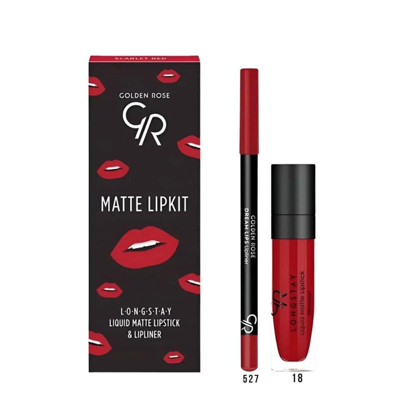 Red Matte Lipstick That Stays On Liquid Set With Liner Golden Rose