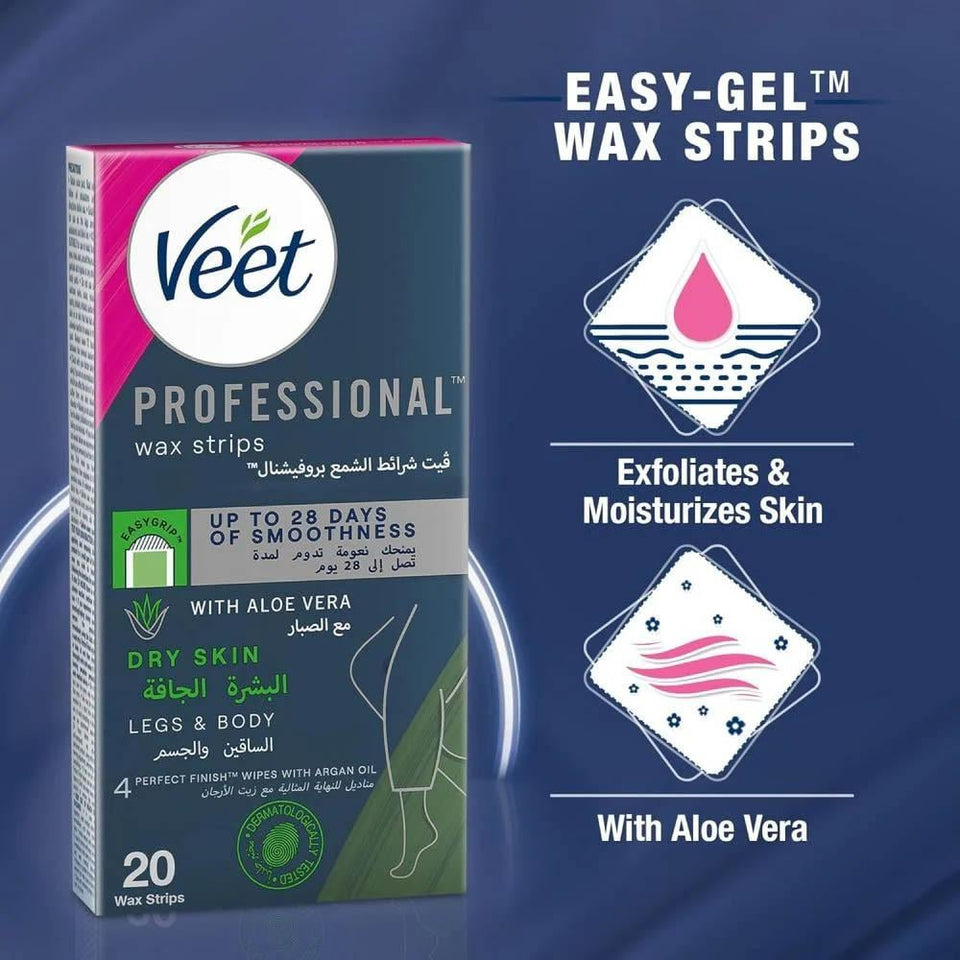 Veet Easy Gel Wax Strips for Dry Skin Hair Removal 20 strips