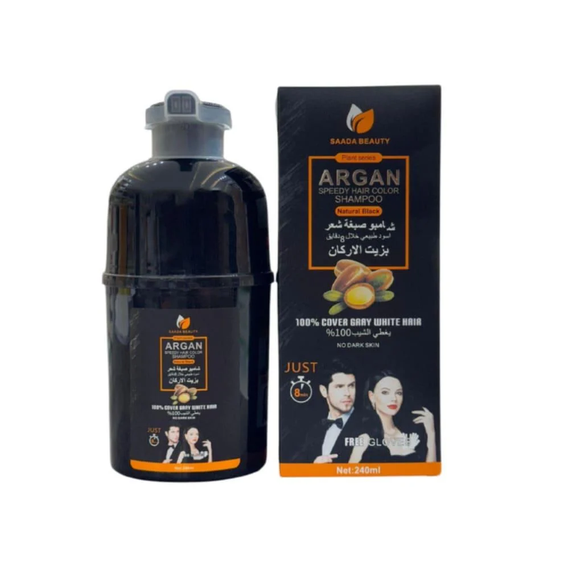 Saada Beauty Instant Hair Color Shampoo with Argan Oil, Natural Black, 240ml