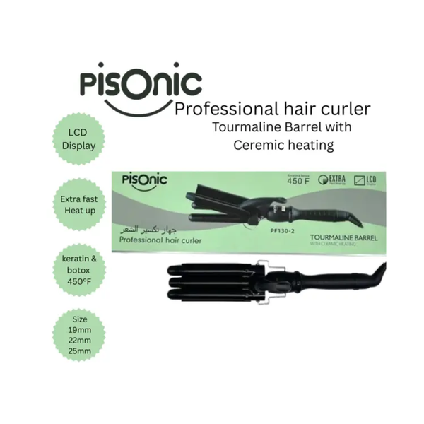 Pisonic PF130-2 19mm Triple Hair Curling Iron with Adjustable Temperature