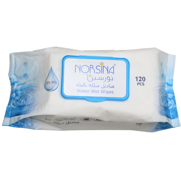 Norsina Water-Based Cleansing Wipes for Sensitive Skin, Alcohol-Free, 120 Count