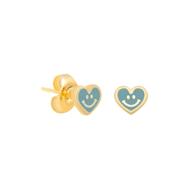 Navarro Children's Medical Earrings with Green Smile Charm, Gold Color