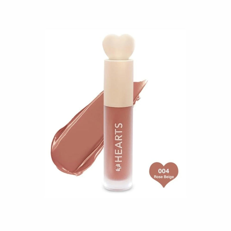 Hearts Matte Liquid Lipstick, Rose Beige 004, Long-Lasting, Vegan