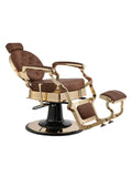 Salon System Barber Chair Brown Faux Leather Gold Frame