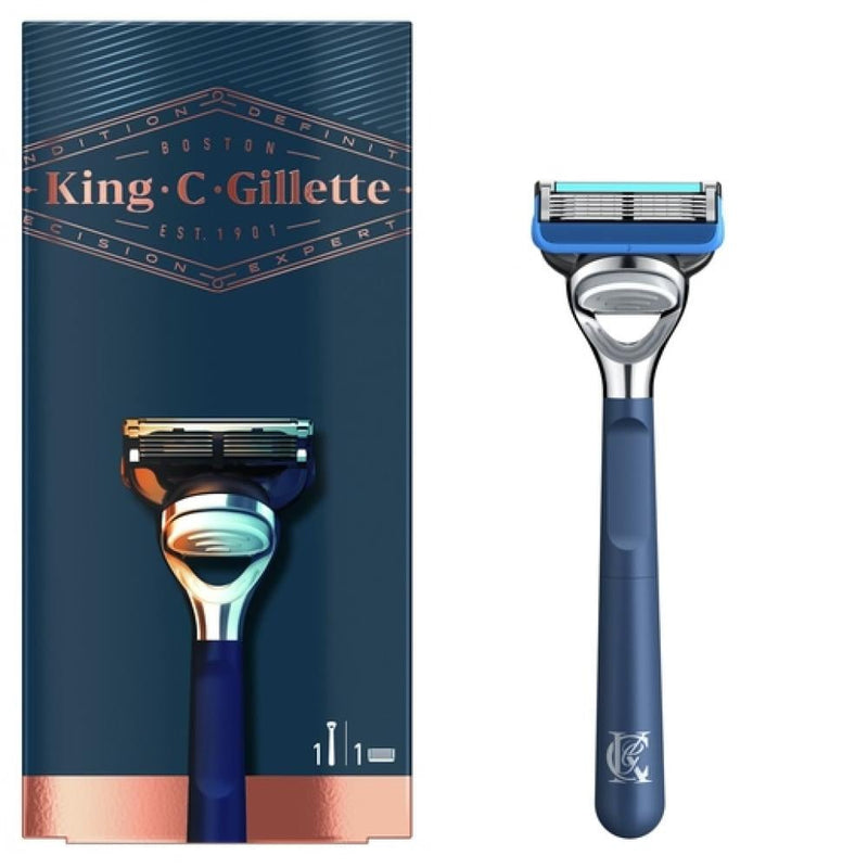 King C Gillette Safety Razor Blue Chrome Double Edge Design 1 Piece