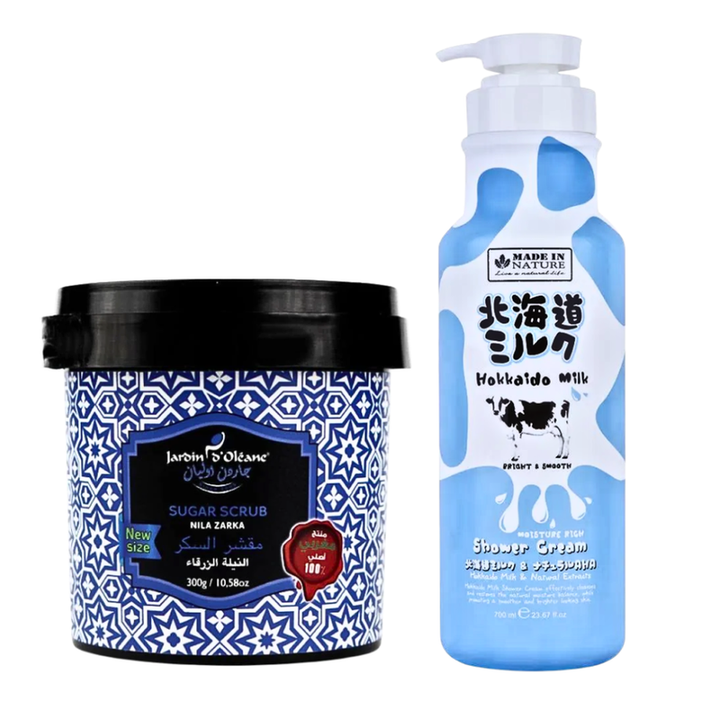 Indigo Scrub & Hokkaido Milk Shower Cream Set