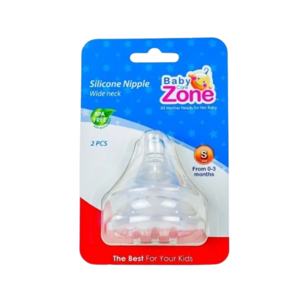 Baby Zone Silicone Feeding Nipple, Size S, Slow Flow, 0-3 Months, 2-Pack
