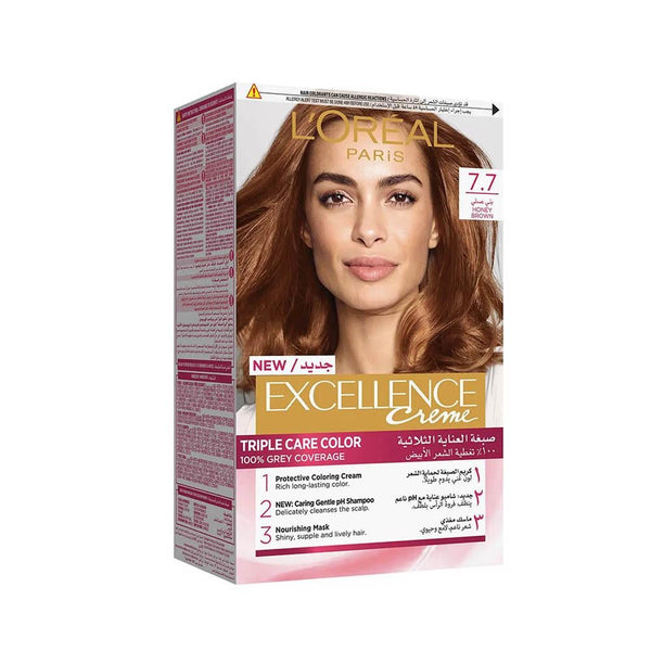 Brown Hair Dye Honey Brown 7.7 Triple Care L'Oreal Paris 1 Pack