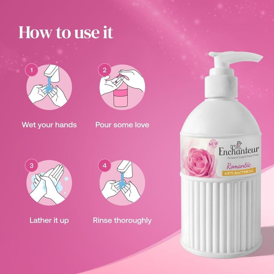 Enchanteur Antibacterial Liquid Hand Soap Romantic Floral Scent Cleansing 300ml