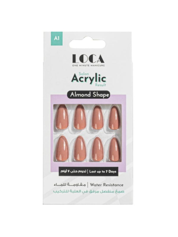 Loca A1 Nude Color Almond Shape Acrylic Nails - 24 Pieces