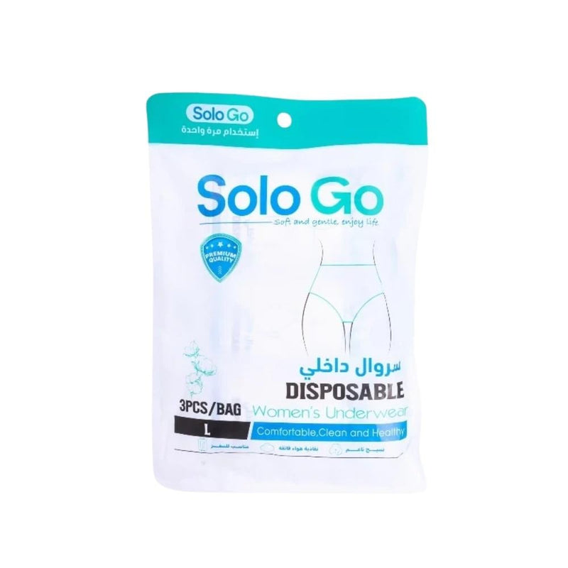 Solo Go Women's Disposable Briefs, Lightweight Material, Size L, 3 Pack
