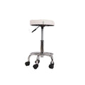 Salon System Round Rolling Technician Stool - White Iron Base, Adjustable Height