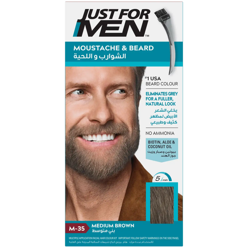 Brown Beard Dye Medium Brown Facial Hair Colouring JUST FOR MEN