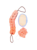 Spa System Body Loofah Set - Back Scrubber, Mesh Puff, Exfoliating Mitt - 3 Pieces