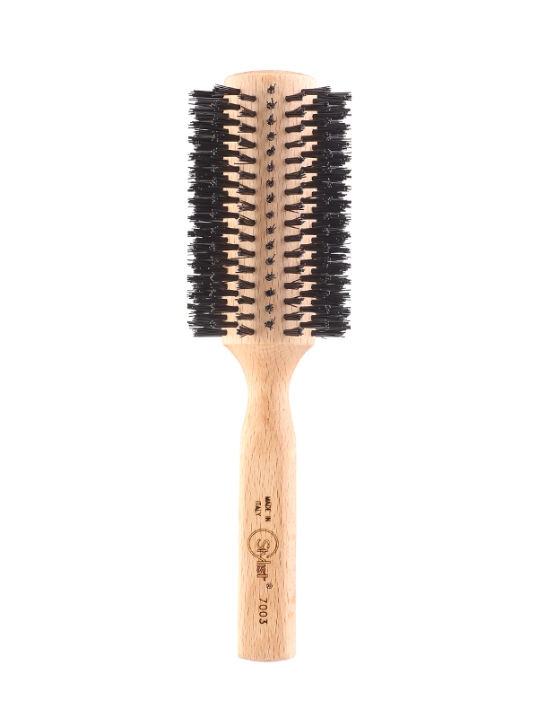Stylist Italian Heat-Resistant Blow-Dry Hair Brush, Wooden Handle, 16-Row Design, 7004