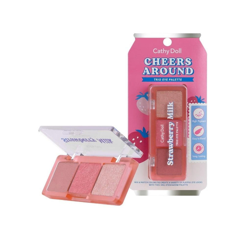 Cathy Doll Trio Eyeshadow Palette 02 Strawberry Milk, Matte Shimmer Glitter, 6g