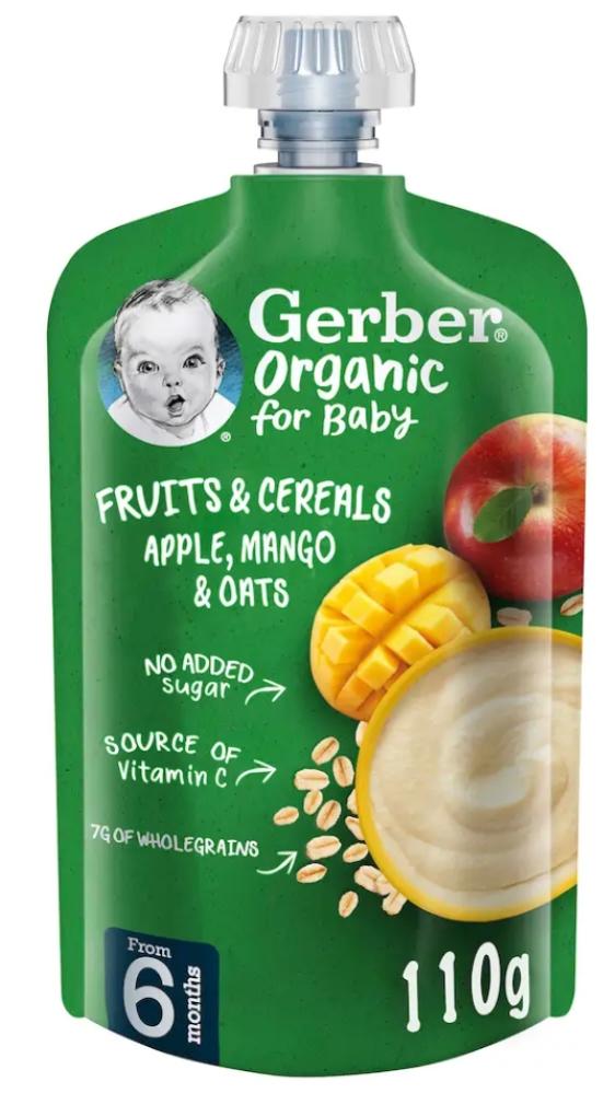 Gerber Puree Pouch Organic Fruit and Cereal Apple Mango Oats 110g