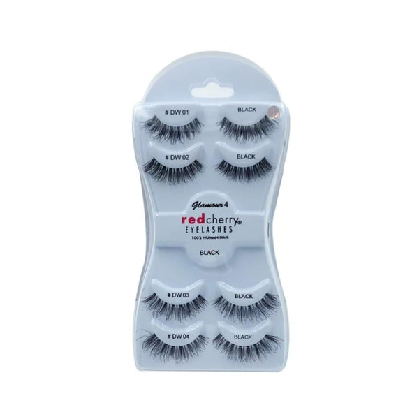Red Cherry Glamour 4 Eyelash Set, 100% Sterilized Natural Hair, Reusable