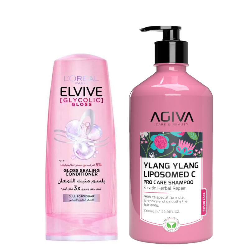 Agiva Shampoo & L'Oreal Conditioner Set - Keratin, Vitamin C, Glycolic Acid