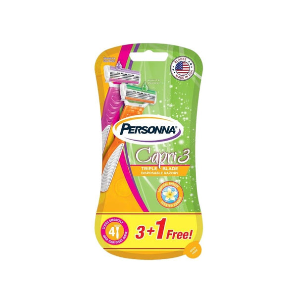 Personna Capri 4 Blade Razors for Women with Sensitive Skin, Infused with Aloe Vera & Shea Butter