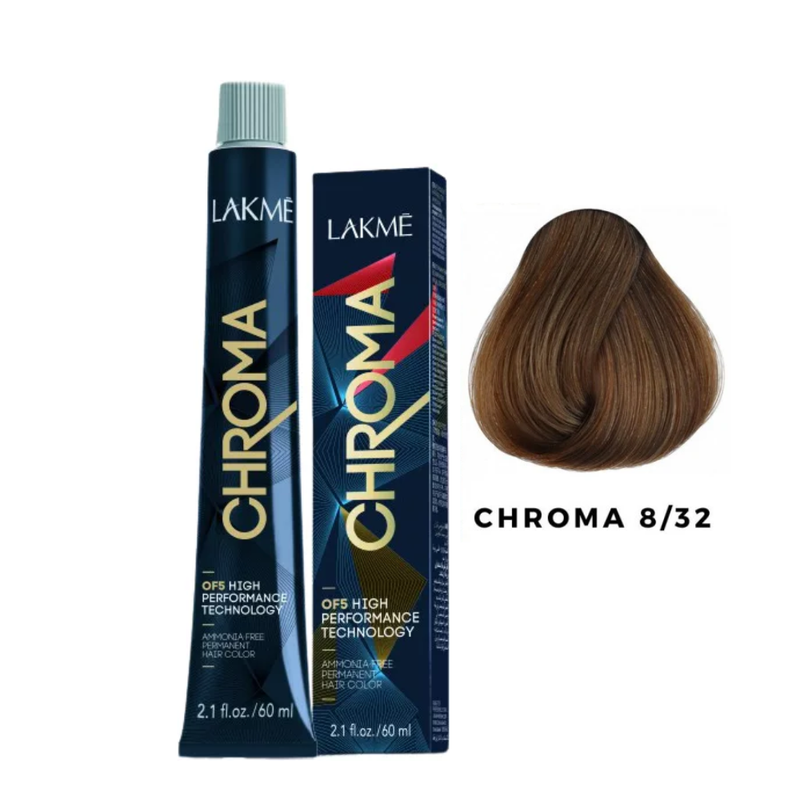 Lakme Chroma Permanent Hair Color Ammonia-Free Light Golden Iridescent Blonde 8.32 60ml