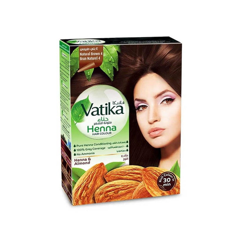 Brown Henna Hair Dye Natural Brown 4 Gray Coverage Vatika 100g