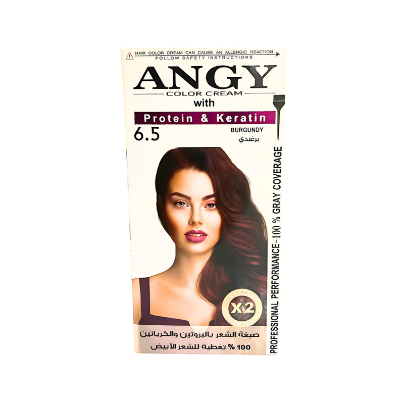 Angy Permanent Hair Dye, Burgundy 6.5, Protein and Keratin Formula, 192ml
