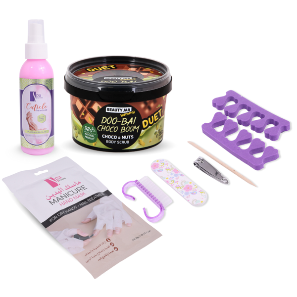 Nail Spa Home Manicure & Pedicure Kit with Choco Boom Scrub & Hand Mask