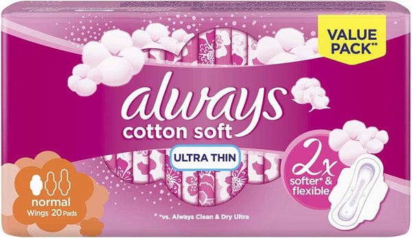 Always Sanitary Pads Cottony Soft Ultra Thin Normal Wings 20 Pieces