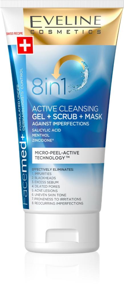 3-in-1 Face Cleanser Active Gel Scrub Mask Deep Cleansing Eveline 150ml