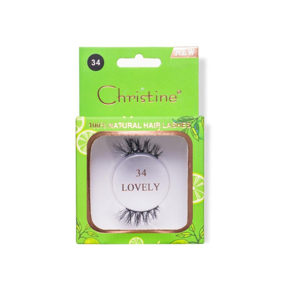 Christine Natural Hair Eyelashes No. 34, Flexible Cotton Band