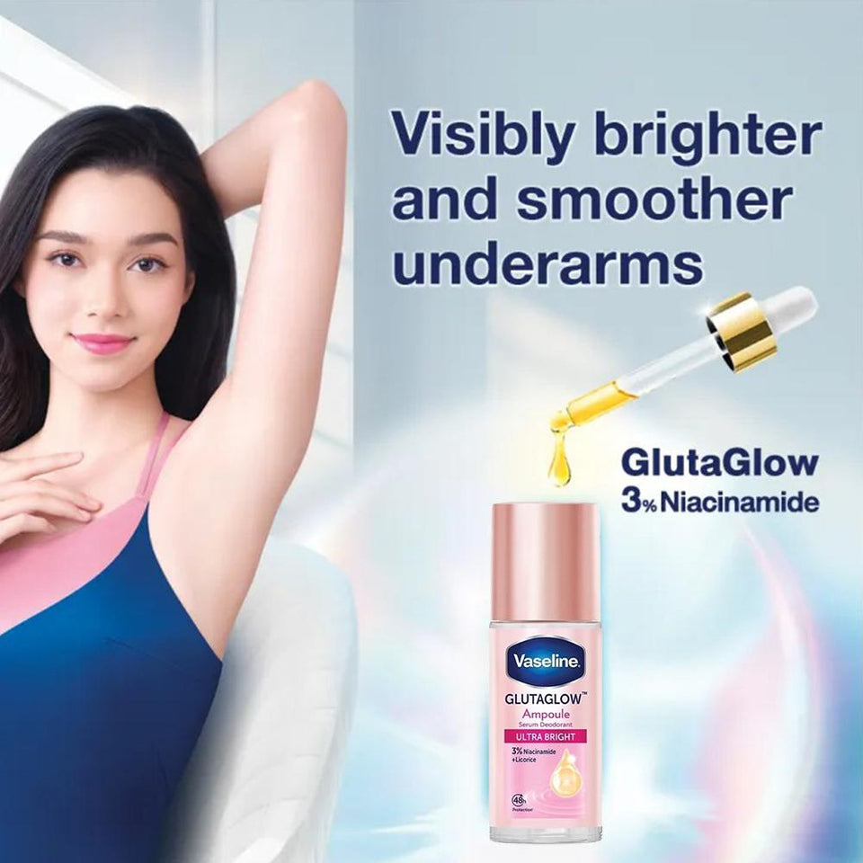 Vaseline Gluta Glow Ultra Bright Roll-On Deodorant Serum Underarm Care 45ml