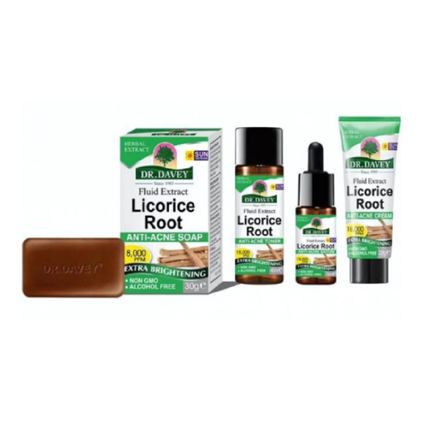 Dr. Davey Licorice Skincare Set, 5-Piece Kit with Cleanser, Serum, Toner