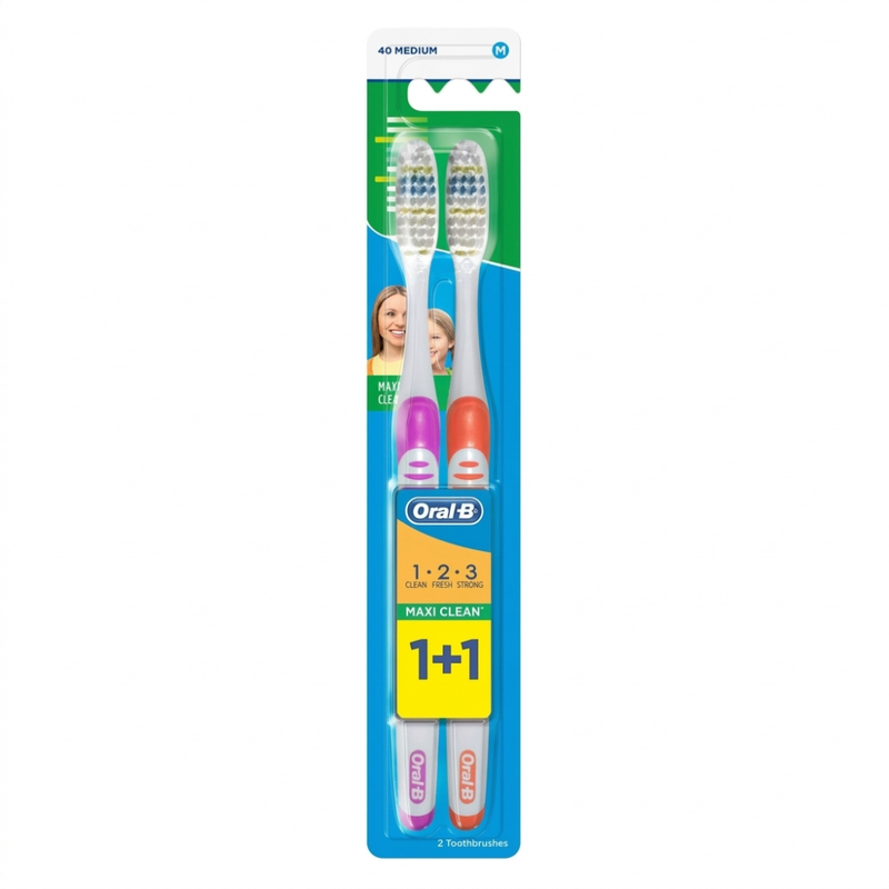 Toothbrush Medium Maxi Clean 1.2.3 Value Pack Oral B 2 Pieces
