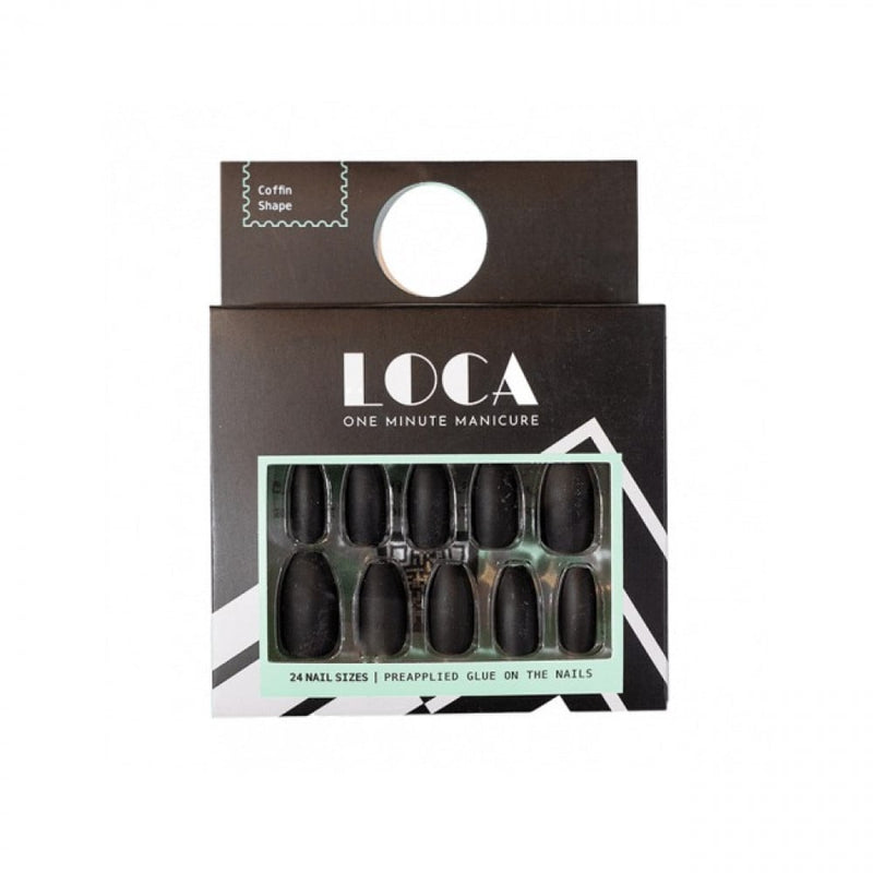 Luca Self-Adhesive False Nails Matte Black Coven Shape 24 Count