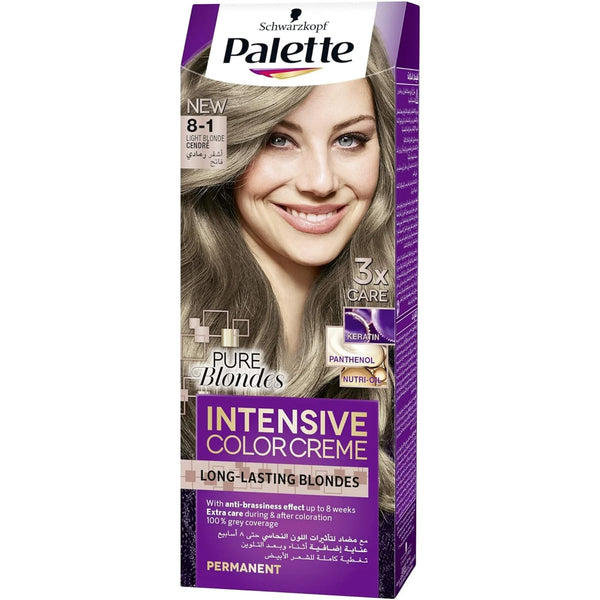 Palette Intensive Color Creme Hair Color 8-1 Light Blonde Cendre Permanent Keratin Panthenol Nutri-Oil
