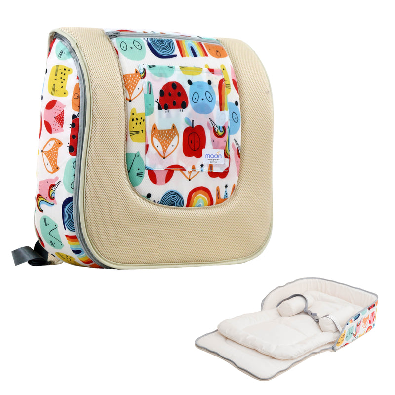 Moon Travalo Travel Baby Bed & Backpack Animal Beige