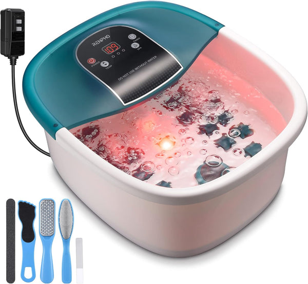 Renpho Foot Spa Bath Massager with Heat, Bubbles, Vibration, Pedicure Kit, Green