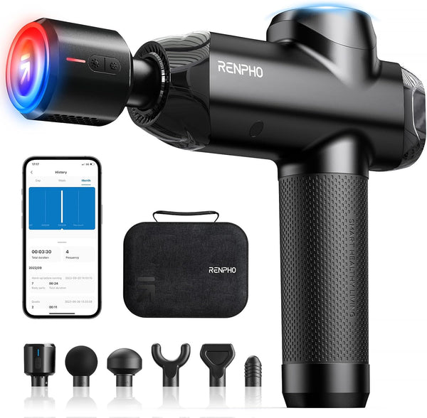 Renpho Power+ Thermacool Massage Gun with Heating and Cooling Head, App Control, Carrying Case