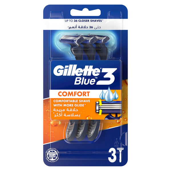 Gillette Blue3 Comfort Disposable Razors 3-Piece Pack, Pivot Head, Lubrastrip