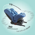 Moon Rover Rotating Child Car Seat with ISOFIX, Adjustable Headrest and Harness Straps, Blue