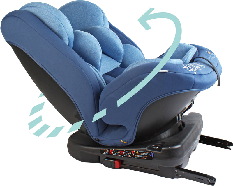 Moon Rover Rotating Child Car Seat with ISOFIX, Adjustable Headrest and Harness Straps, Blue
