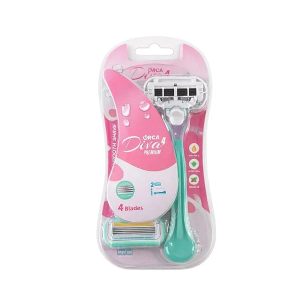 Orca Diva 4 Premium Razor, 4-Blade Handle with 2 Replacement Blades