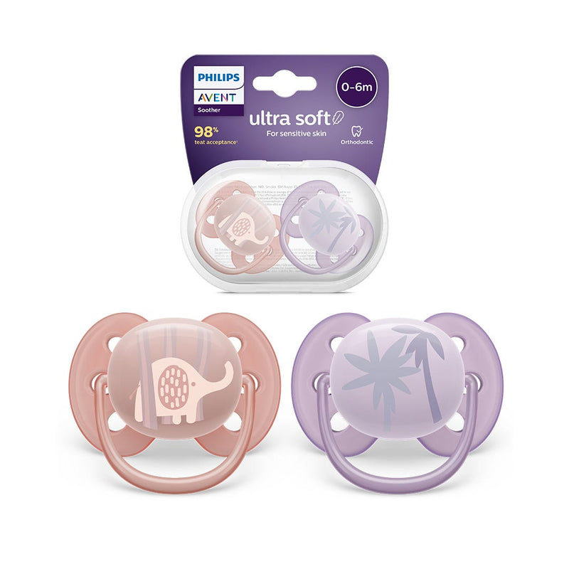 Avent Ultra Soft Soother 0-6 Months Silicone Orthodontic BPA-Free Girl Mix Deco 2-Pack