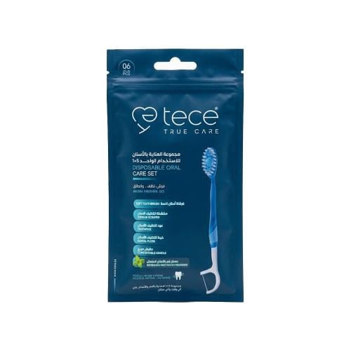 Tece Disposable Dental Care Kit Toothbrush Tongue Scraper Floss Mint Freshener 6 Pieces