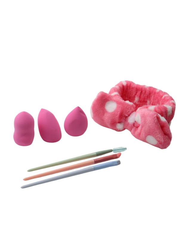 Beauty System Makeup Kit, 7-Piece Makeup Tools Set with Sponges, Brushes and Headband