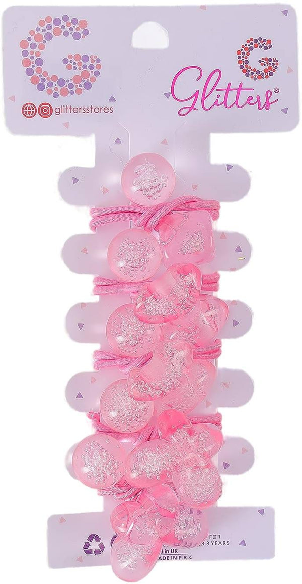Glitters Trendy Fashion Hair Elastics Double-Dock Glitter Pink 5 Pieces